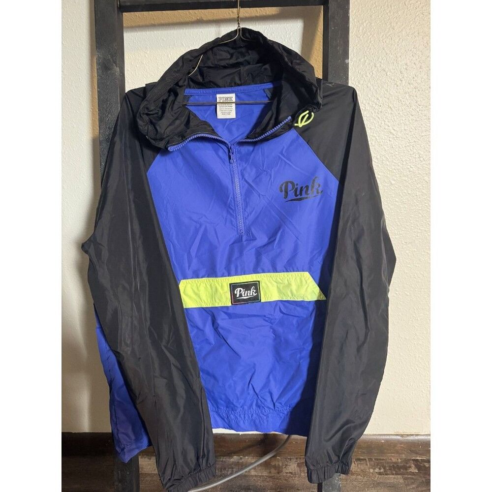 Victoria’s Secret PINK Black Purple Half Zip Windbreaker Jacket Size XS/S